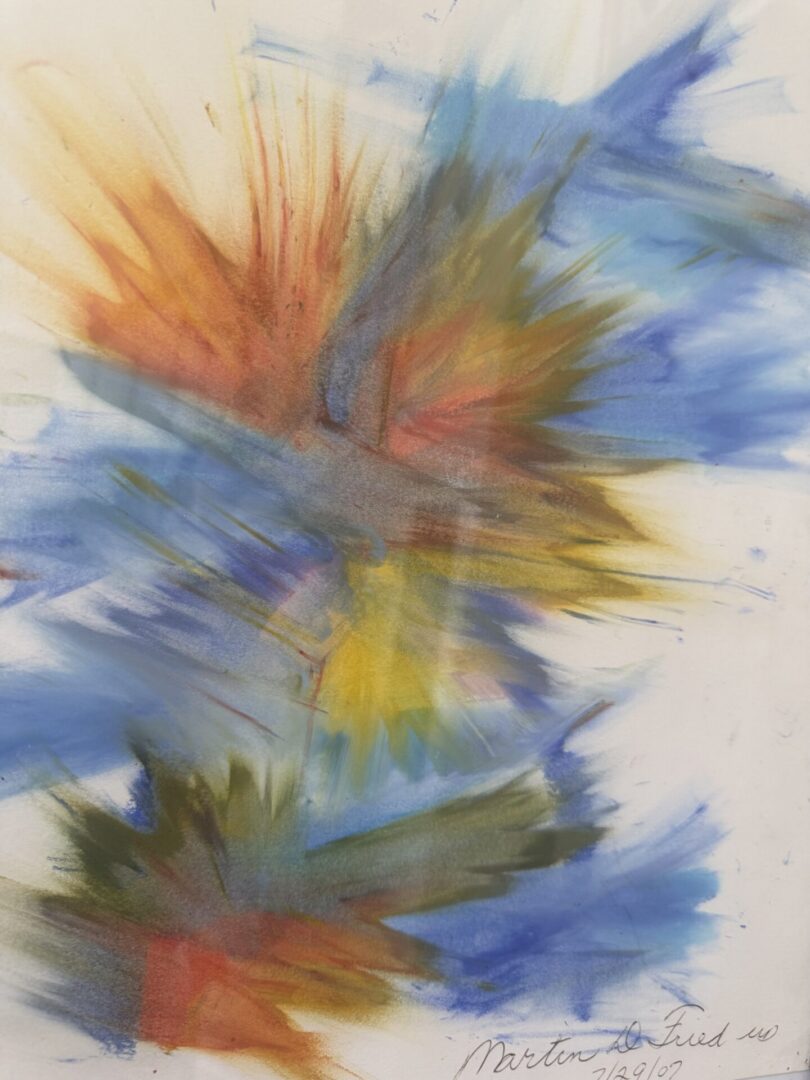 Vibrant abstract watercolor bursts of blue and orange